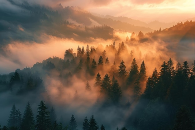 Foggy forest nature land landscape