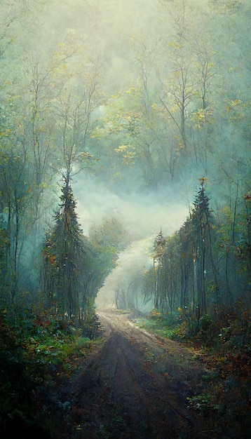 The foggy forest nature landscape illustaion background