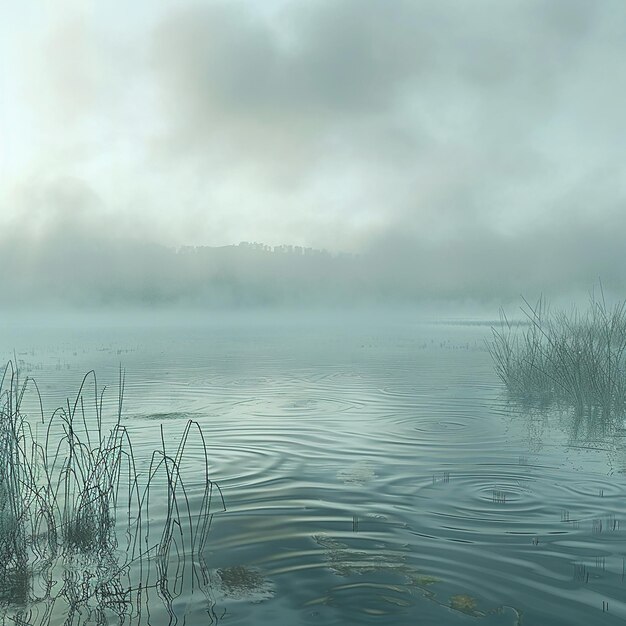 Photo a foggy lake with a few ripples in the water