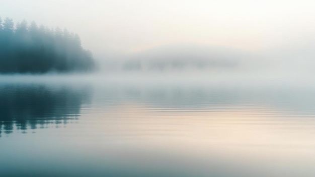 Photo a foggy lake with trees in the background