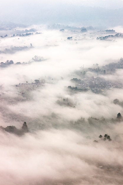 Foggy landscape located in Bandung, Indonesia