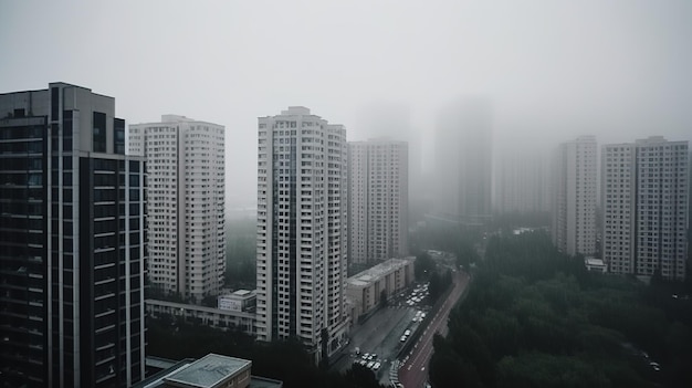 Foggy landscape of a neighborhood Generated ai