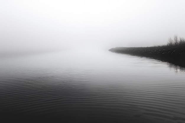 Photo foggy morning on a calm lake