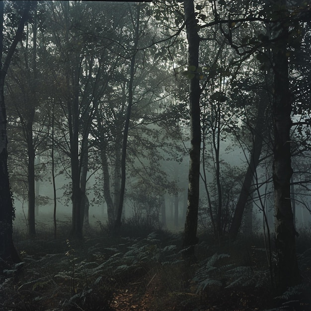 Foggy morning in a dense woodland