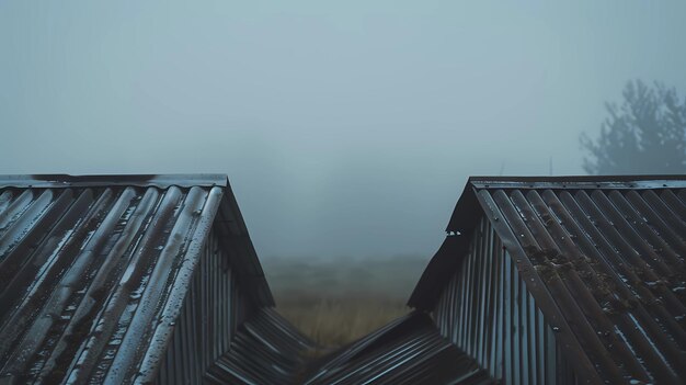 Foggy morning on the roof of a wooden house in Iceland Generative AI illustrations