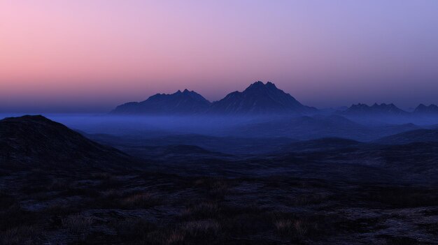 Photo foggy mountains in the evening light at twilight