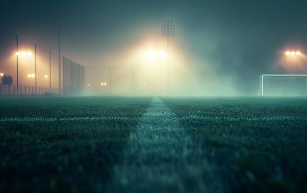 a foggy night with a light on the field