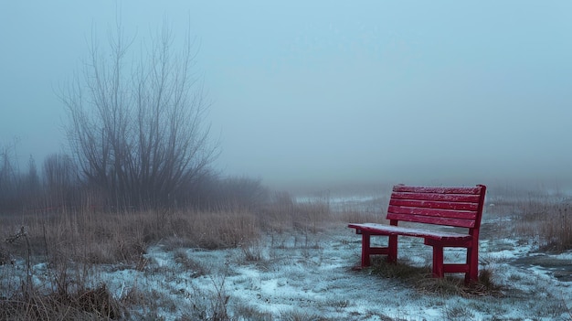 Foggy red benches Generative AI