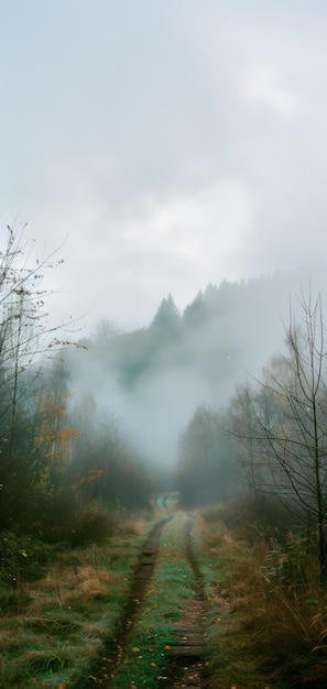 Photo foggy road in the middle of a forest