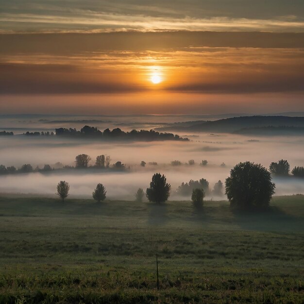 Photo foggy sunrise in northern hungary