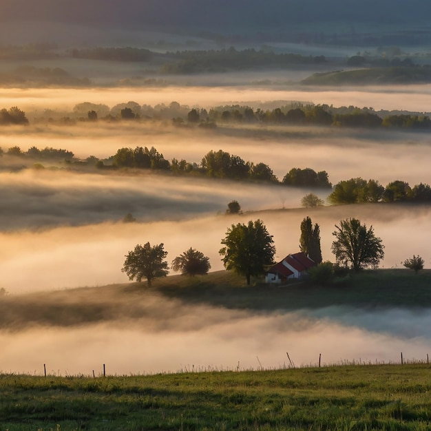 Foggy sunrise in northern Hungary