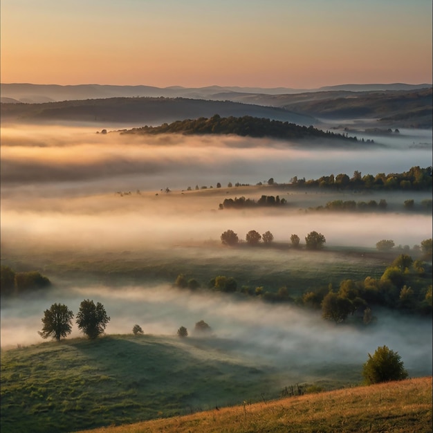 Foggy sunrise in northern Hungary