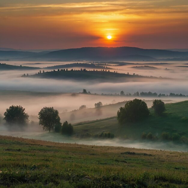 Foggy sunrise in northern Hungary