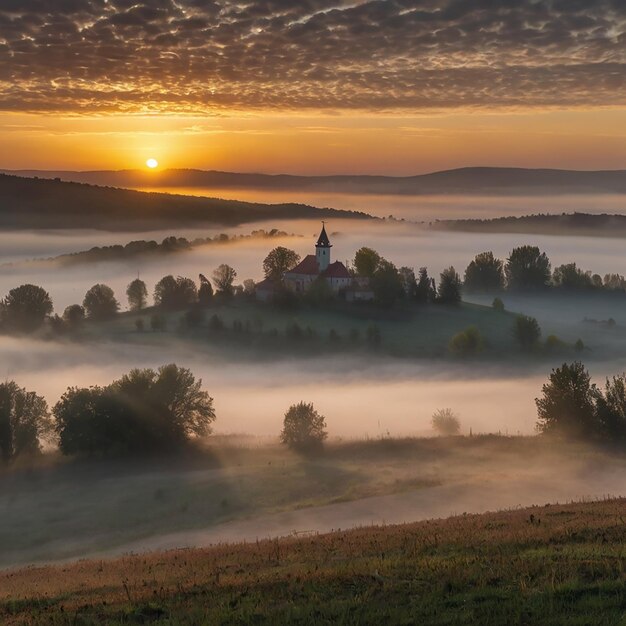 Foggy sunrise in northern Hungary