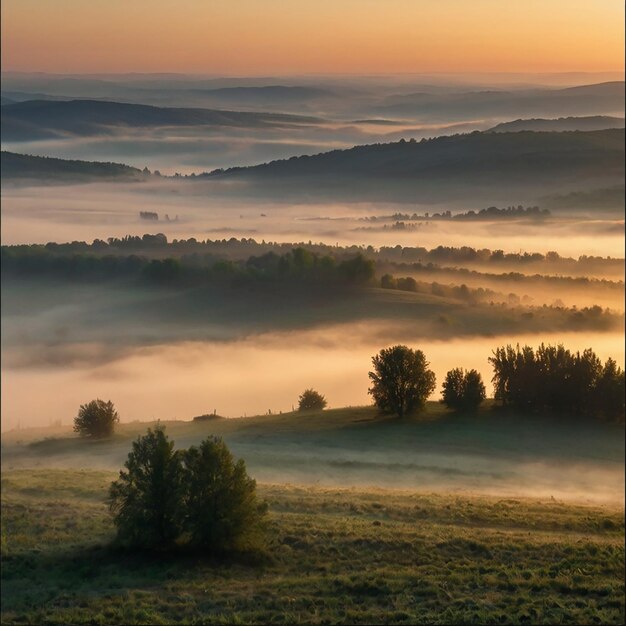 Photo foggy sunrise in northern hungary