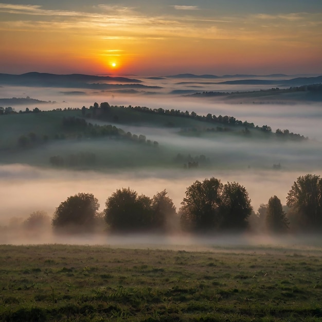 Foggy sunrise in northern Hungary