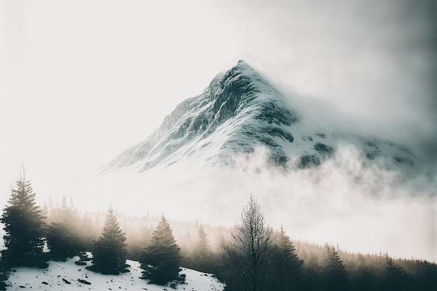 Foggy winter mountains landscape