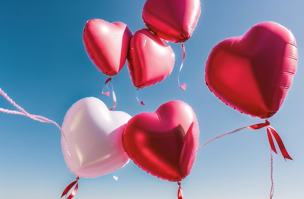 Foil air balloons set Heart balloon bunch Collection Party celebration compositions Valentines day decoration Generative AI