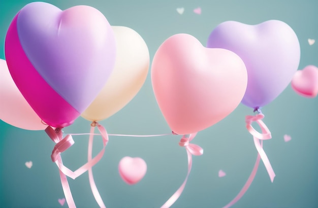 Foil air balloons set Heart balloon bunch Collection Party celebration compositions Valentines day decoration Generative AI