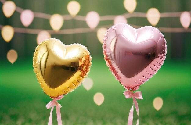 Foil air balloons set Pastel Gold Heart balloon bunch Collection Party celebration compositions Valentines day decoration Generative AI