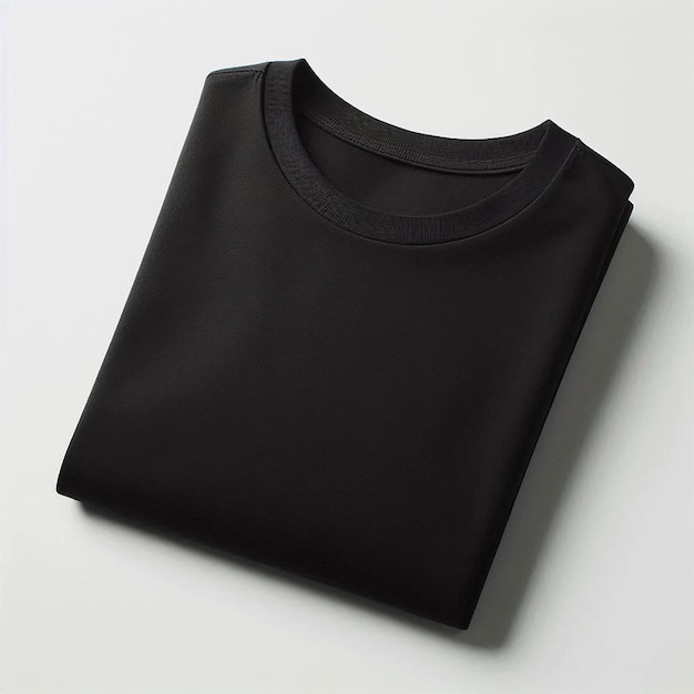 Folded Black cotton blank tshirt laid flat on a dark black background for mockup tshirt mockup