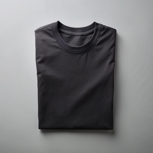 Folded Black cotton blank tshirt laid flat on a dark black background for mockup tshirt mockup