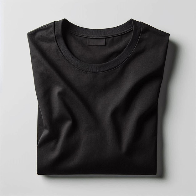 Folded Black cotton blank tshirt laid flat on a dark black background for mockup tshirt mockup