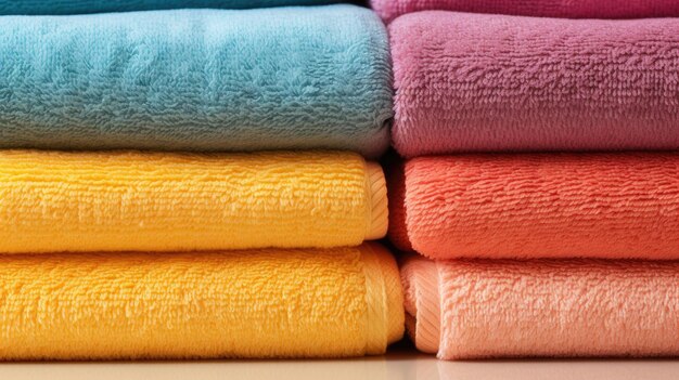 Folded color towels textured close up