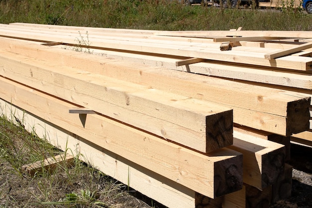 Folded finished boards at the sawmill closeup