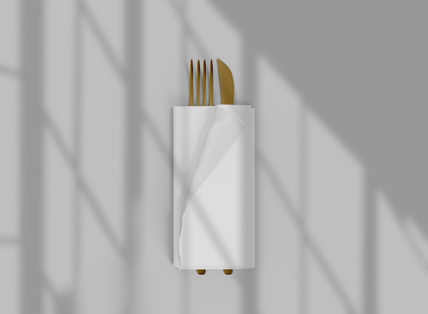 Folded Napkin with Golden Cutlery