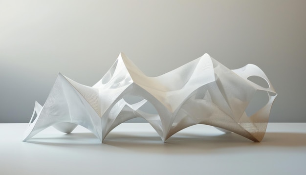 a folded paper sculpture with a white background and a white paper 3d render art