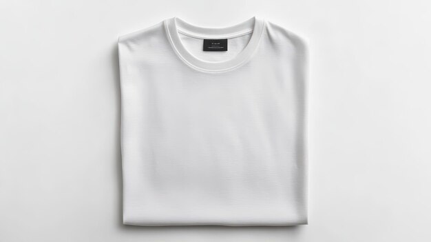 Photo folded plain white tshirt on a minimalistic background capturing simplicity and elegance in design and fabric texture