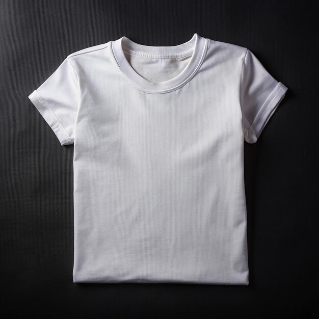 Folded white cotton blank tshirt laid flat on a dark black background for mockup