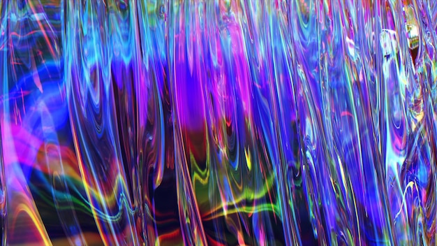 Folds on the surface of a transparent iridescent fabric Blue pink color Texture Closeup 3d illustration