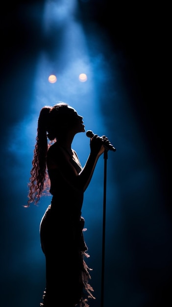 of folklore girl singing to a microphone on stage