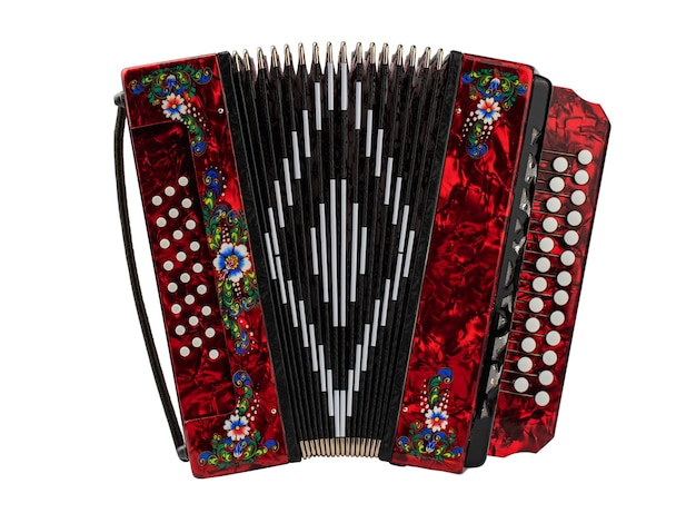 folklore musical instrument handmade Russian accordion with painting and inlay