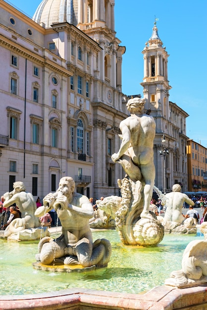 Fontana del Moro at the Piazza Navona in Rome Italy