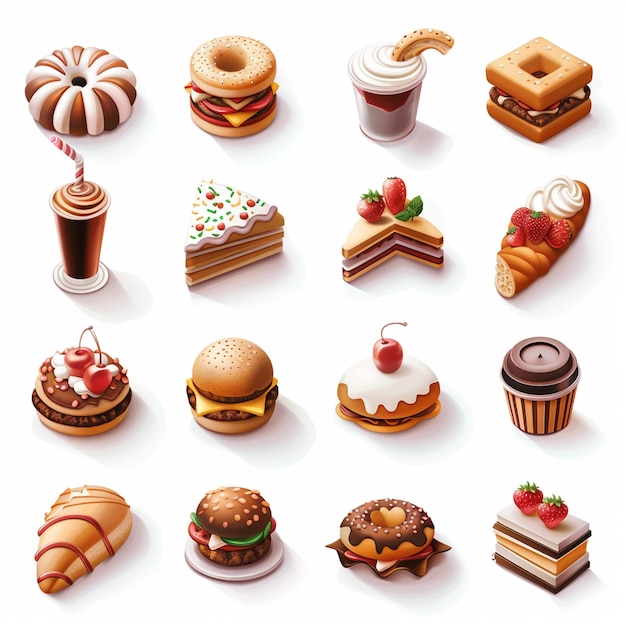 Food 3D short eats Icons colorful real color white background