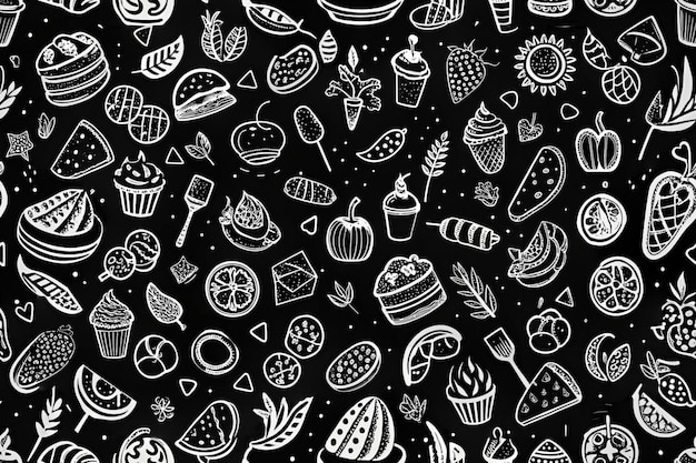 Food background pattern and texture Healthy eating line icons