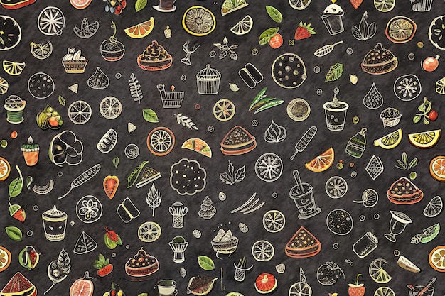 Food background pattern and texture Healthy eating line icons