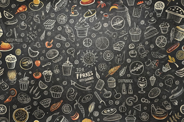 Food background pattern and texture Healthy eating line icons