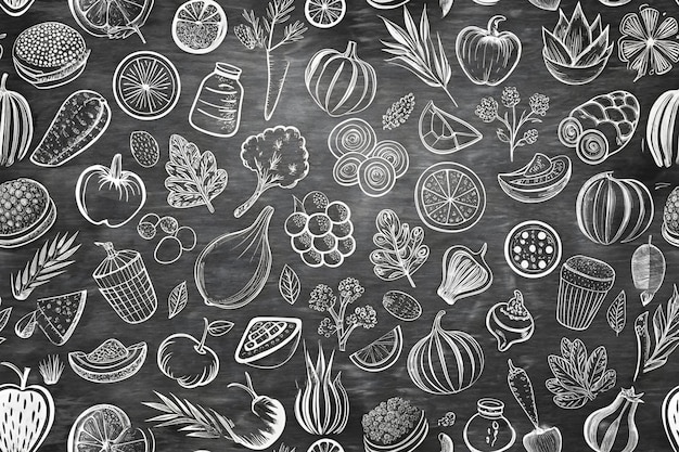 Food background pattern and texture Healthy eating line icons