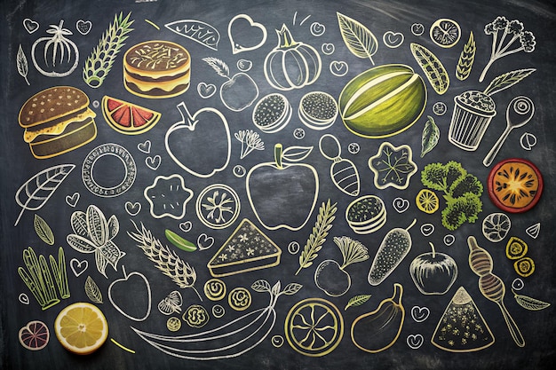 Food background pattern and texture Healthy eating line icons