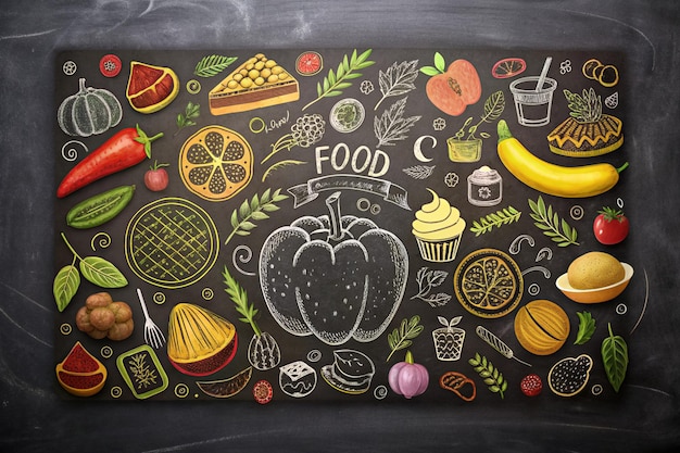 Food background pattern and texture Healthy eating line icons