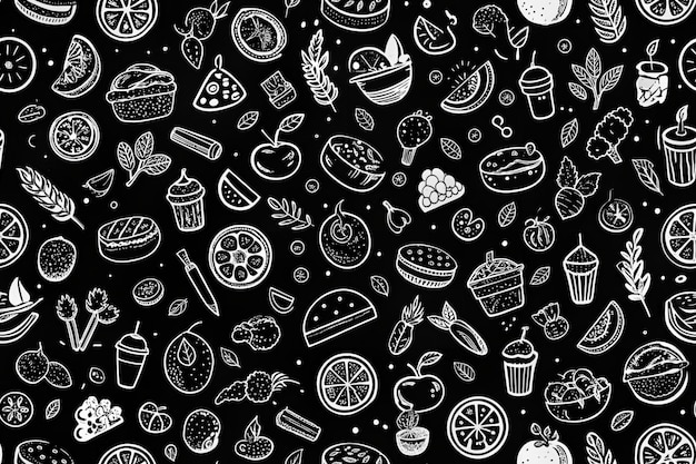 Food background pattern and texture Healthy eating line icons