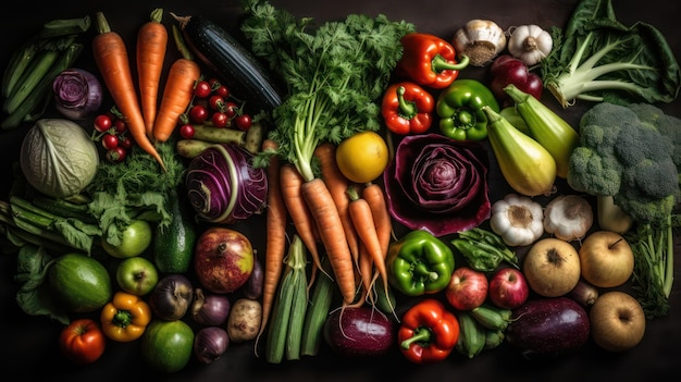 Food background with assortment of fresh organic vegetables