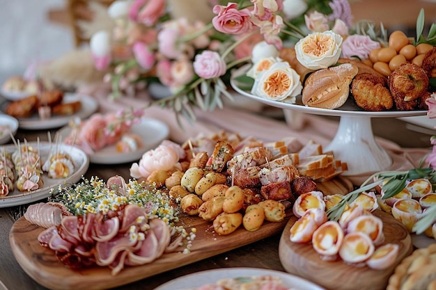 Photo food on a beautifully decorated easter table