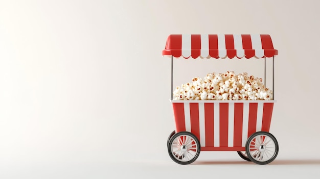 Photo food cart serving hot dogs popcorn ice cream and snacks 3d render of a street cart with an awning a realisticlooking red food cart with white background