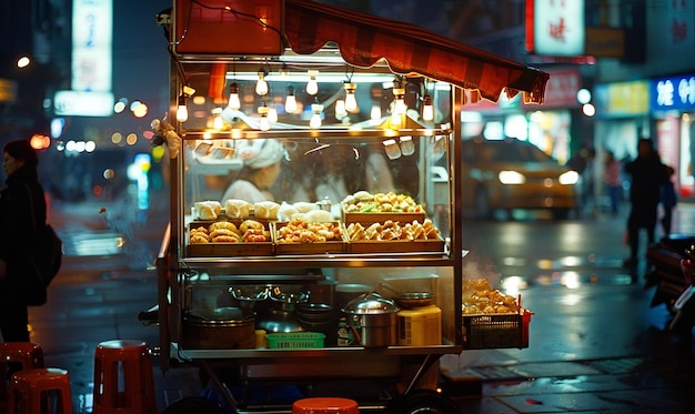 a food cart with a sign that says  food  on it