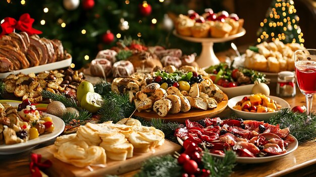 Photo food on the christmas party table at home